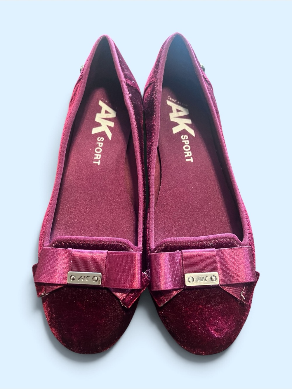 Anne Klein Sport Burgundy Velvet Bow Slip-On Flats